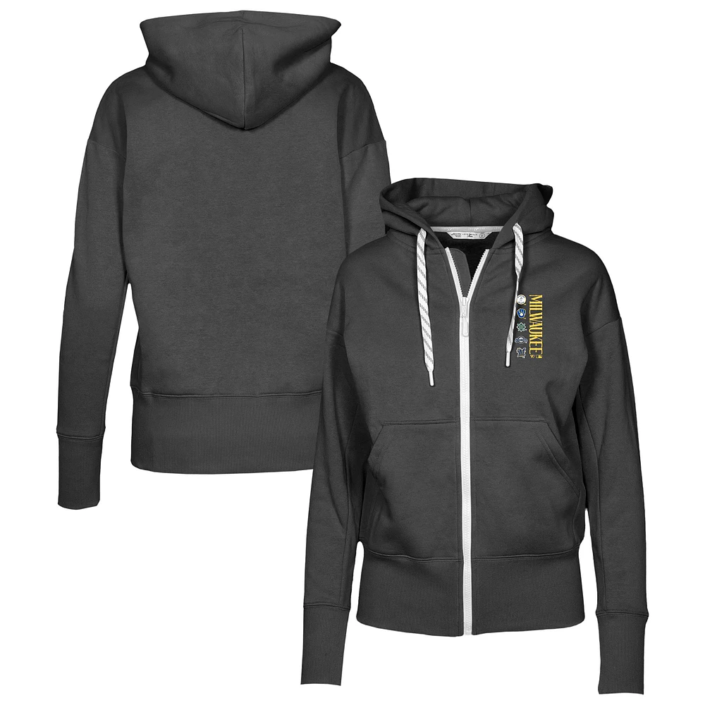 Women's Levelwear Black Milwaukee Brewers Cooperstown Collection Gardinia Full-Zip Hoodie