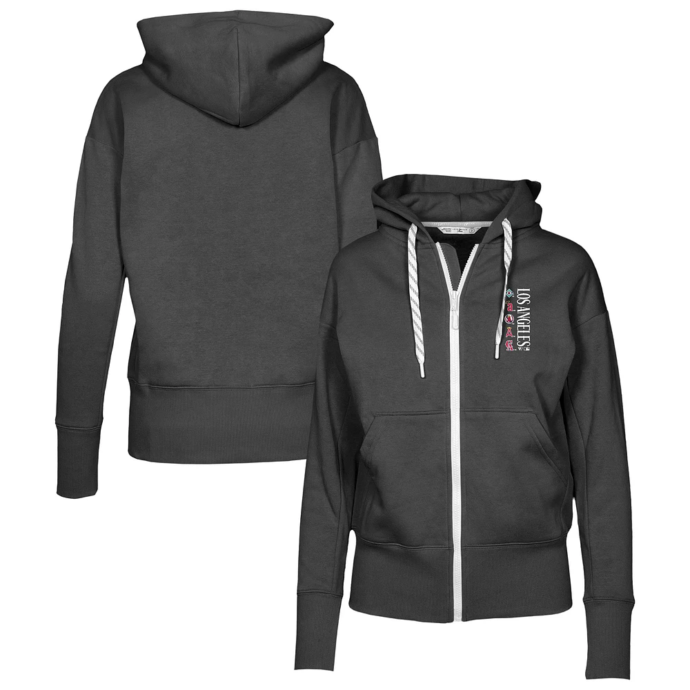 Women's Levelwear Black Los Angeles Angels Cooperstown Collection Gardinia Full-Zip Hoodie