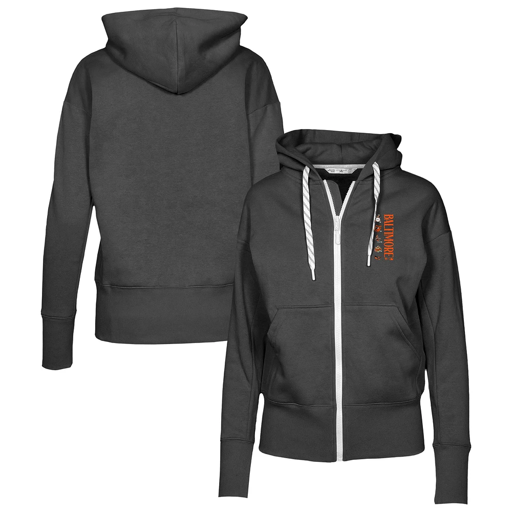 Women's Levelwear Black Baltimore Orioles Cooperstown Collection Gardinia Full-Zip Hoodie