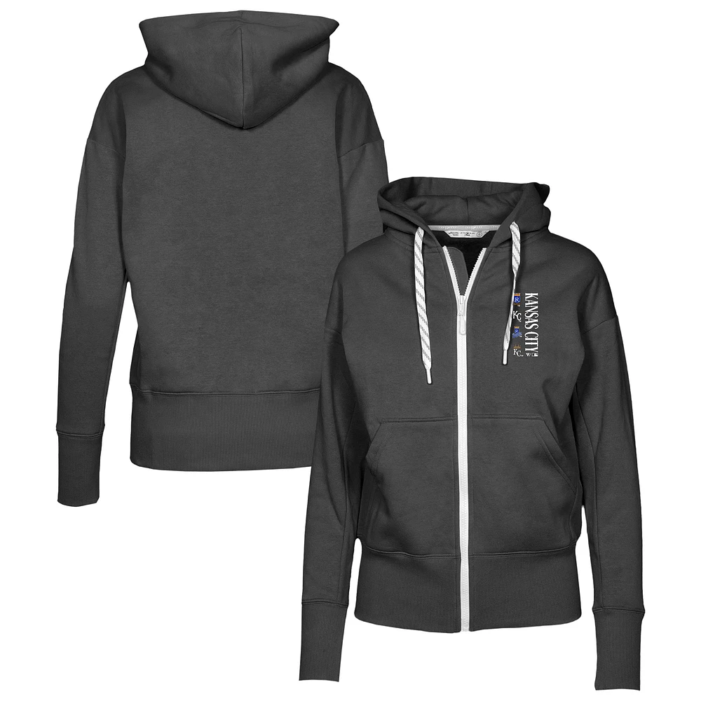 Women's Levelwear Black Kansas City Royals Cooperstown Collection Gardinia Full-Zip Hoodie