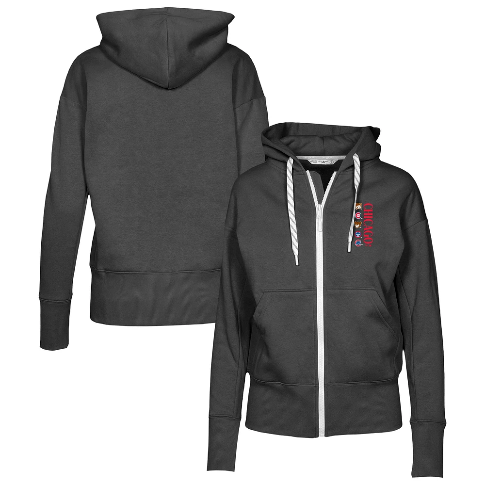 Women's Levelwear Black Chicago Cubs Cooperstown Collection Gardinia Full-Zip Hoodie