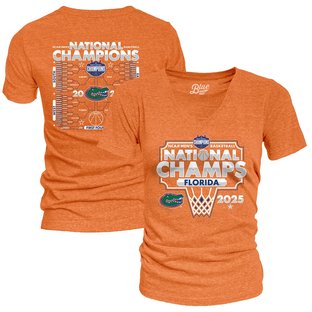 Women's Blue 84 Orange Florida Gators 2025 NCAA Men's Basketball National Champions Bracket Tri-Blend V-Neck T-Shirt