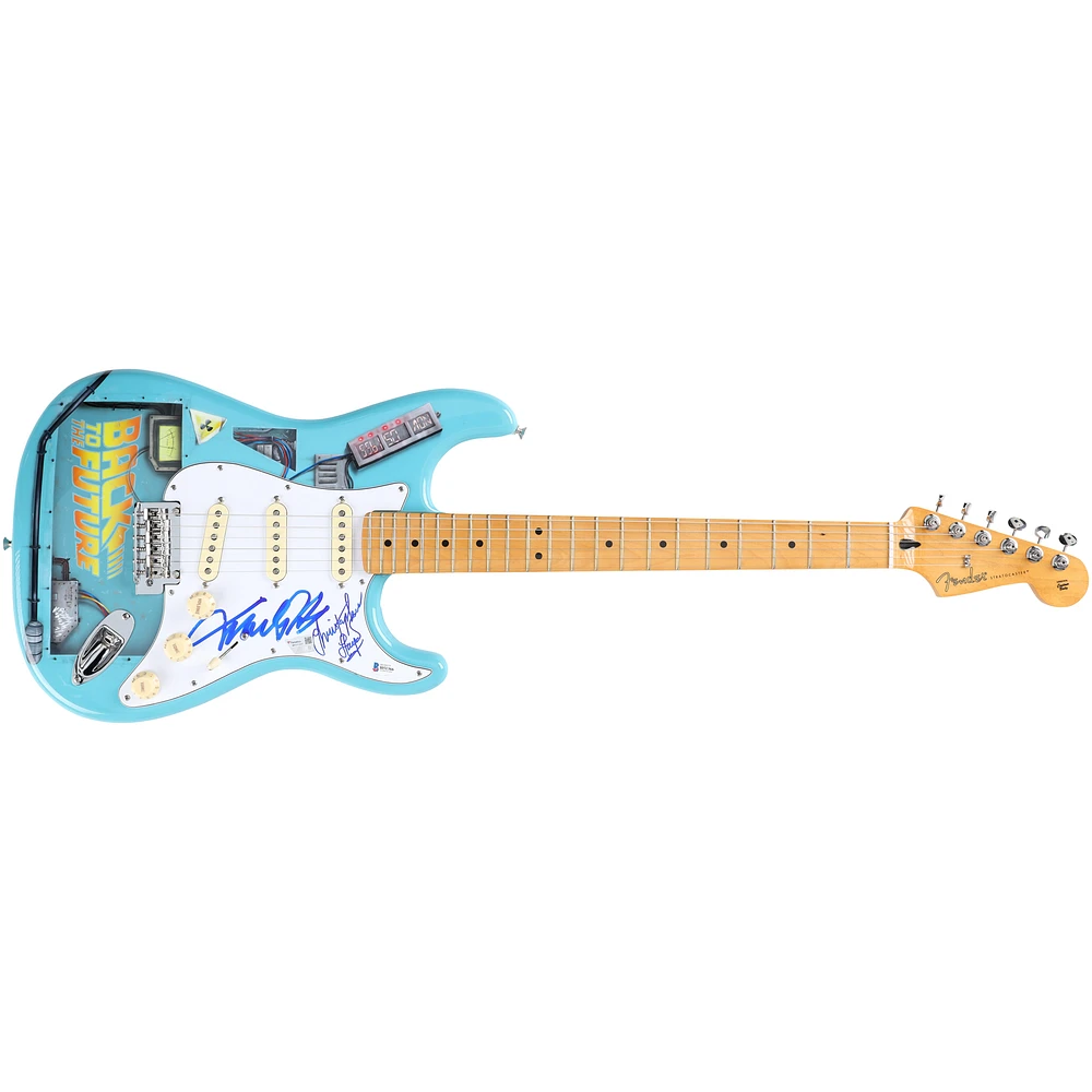 Michael J. Fox & Christopher Lloyd Back to the Future Autographed Fender Stratocaster Guitar - Art by Davide Salvadori - Limited Edition #1/1