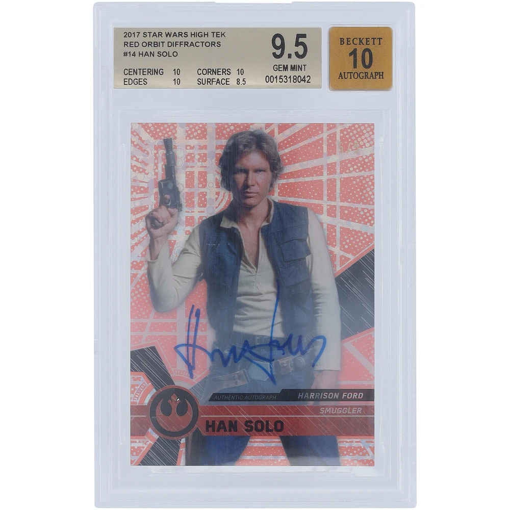 Harrison Ford Autographed 2017 Topps Star Wars High Tek Red Diffractors #14 #5/5 BGS Authenticated 9.5/10 Card - 10,10,10,8.5 Subgrades