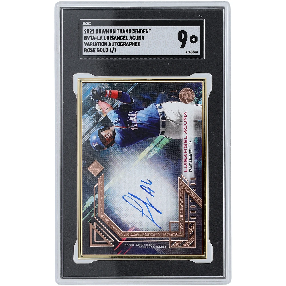 Luisangel Acuna Texas Rangers Autographed 2021 Bowman Transcendent Rose Gold #BVTA-LA #1/1 SGC Authenticated 9 Card