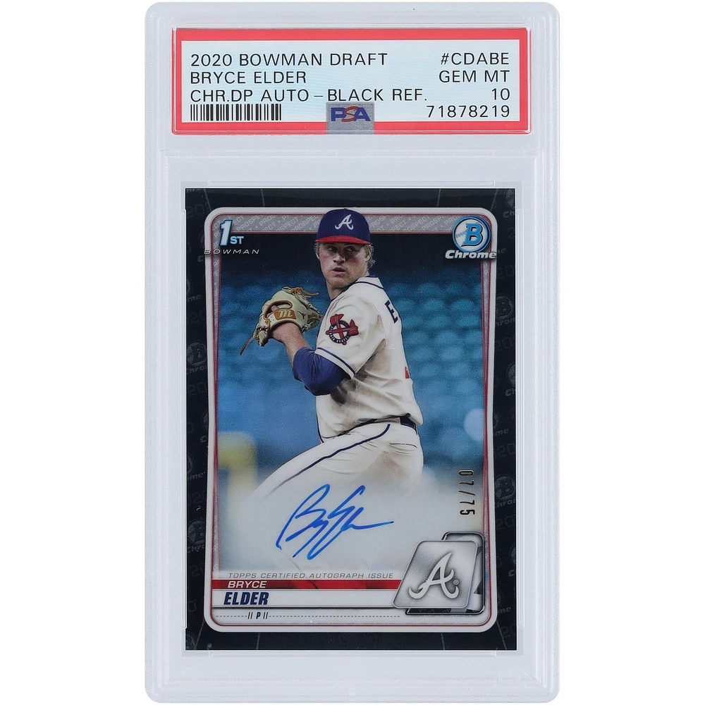 Bryce Elder Atlanta Braves Autographed 2020 Bowman Chrome 1st Bowman Black Refractor #CDA-BE #7/75 PSA Authenticated 10 Card