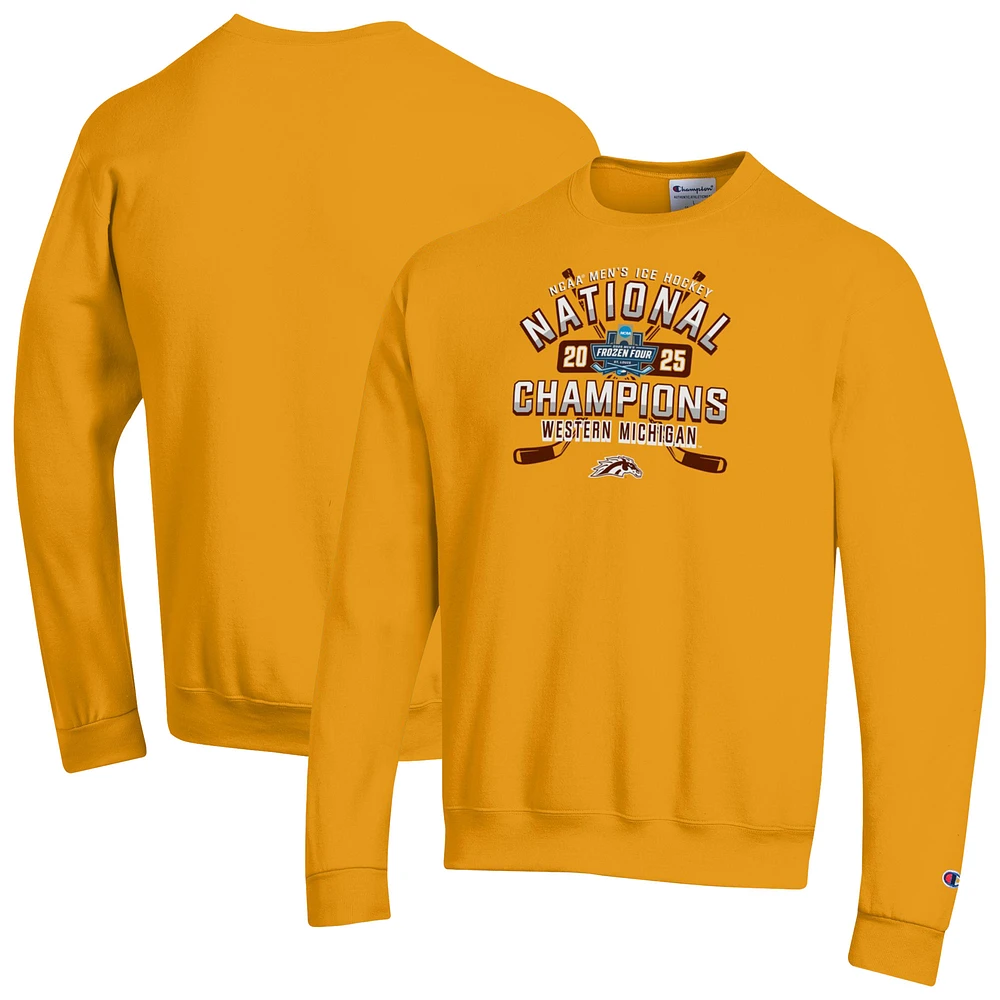 Unisex Champion Gold Western Michigan Broncos 2025 NCAA Frozen Four Men's Ice Hockey National Champions Eco Powerblend Pullover Sweatshirt