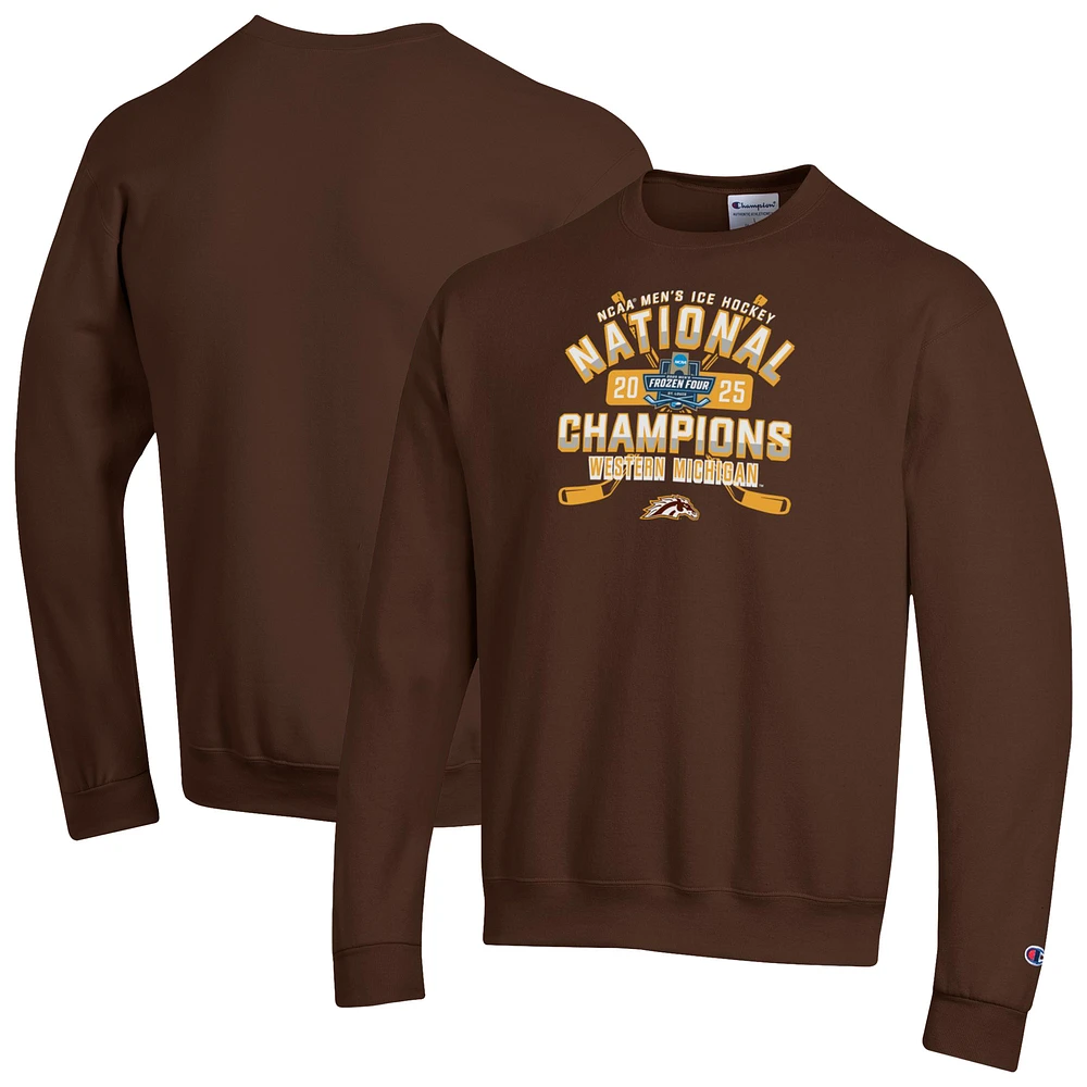 Unisex Champion Brown Western Michigan Broncos 2025 NCAA Frozen Four Men's Ice Hockey National Champions Eco Powerblend Pullover Sweatshirt