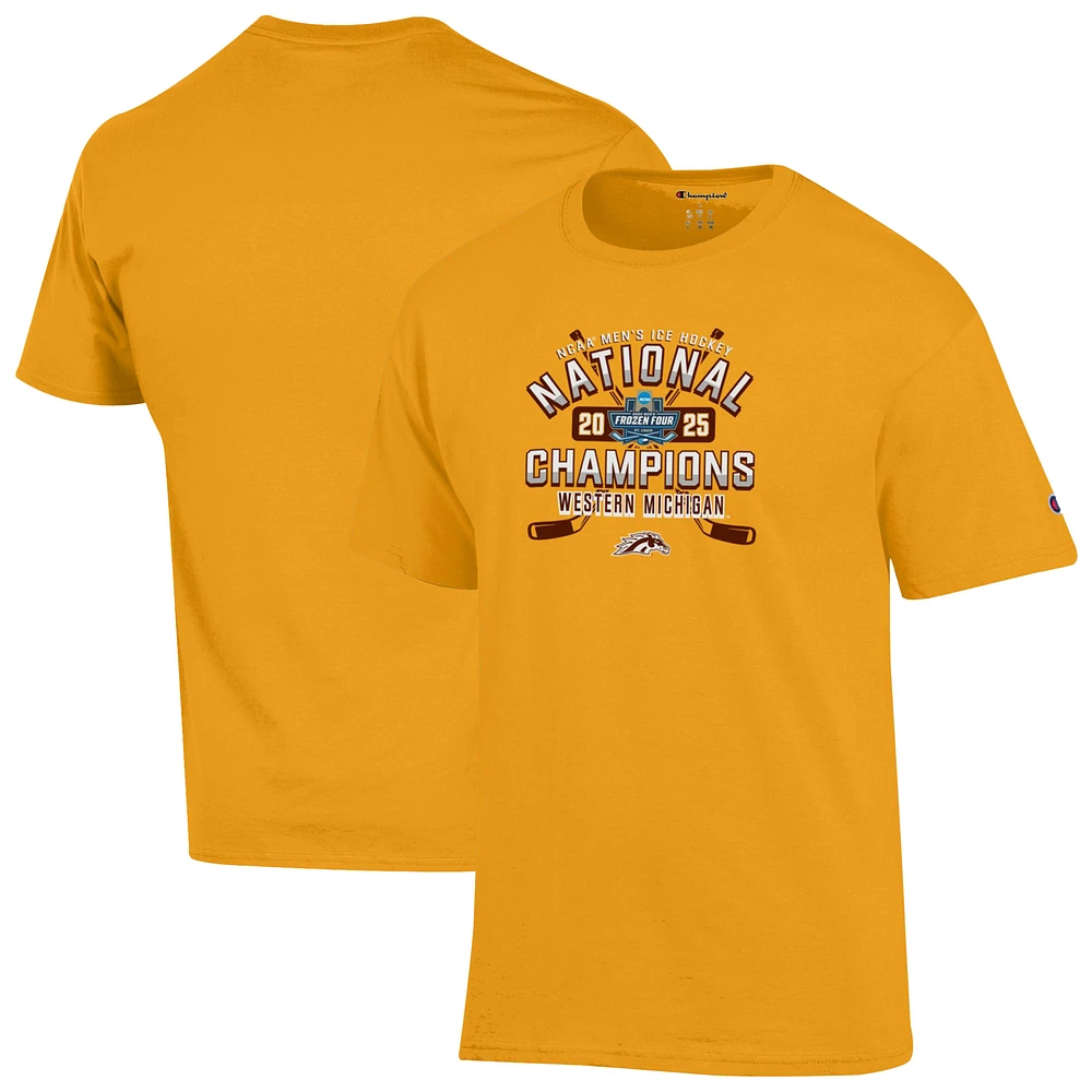 Unisex Champion Gold Western Michigan Broncos 2025 NCAA Frozen Four Men's Ice Hockey National Champions T-Shirt