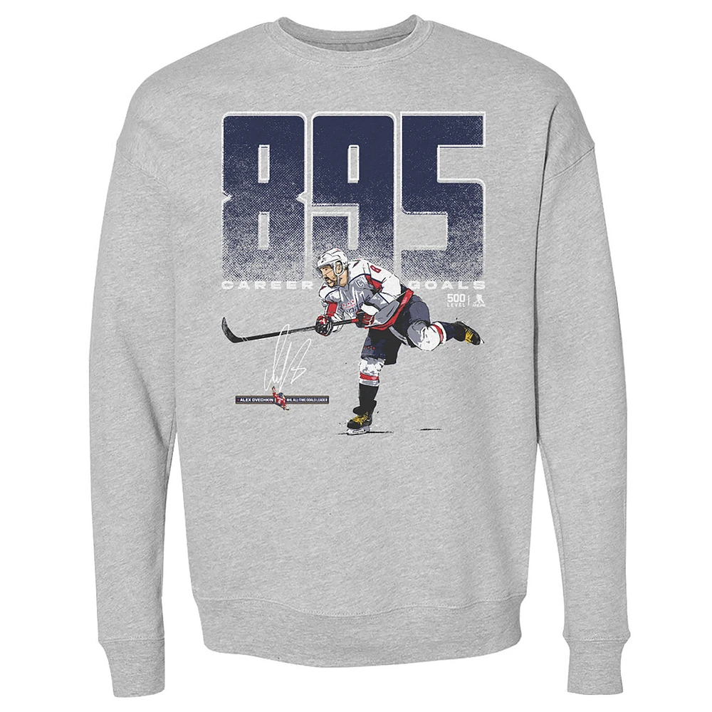 Men's 500 Level Alexander Ovechkin Heather Gray Washington Capitals NHL All-Time Leading Goal Scorer Bold Pullover Sweatshirt