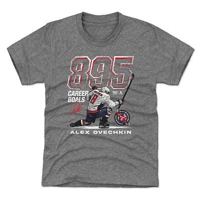Youth 500 Level Alexander Ovechkin Gray Washington Capitals NHL All-Time Leading Goal Scorer Grunge T-Shirt