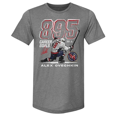 Men's 500 Level Alexander Ovechkin Gray Washington Capitals NHL All-Time Leading Goal Scorer Tri-Blend Grunge T-Shirt