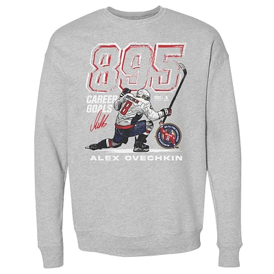 Men's 500 Level Alexander Ovechkin Heather Gray Washington Capitals NHL All-Time Leading Goal Scorer Grunge Pullover Sweatshirt