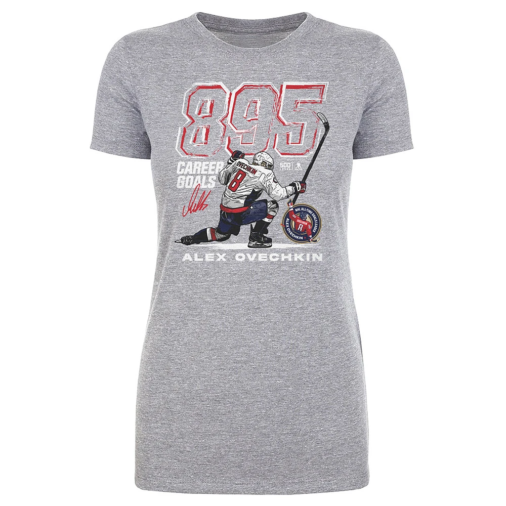 Women's 500 Level Alexander Ovechkin Heather Gray Washington Capitals NHL All-Time Leading Goal Scorer Grunge T-Shirt