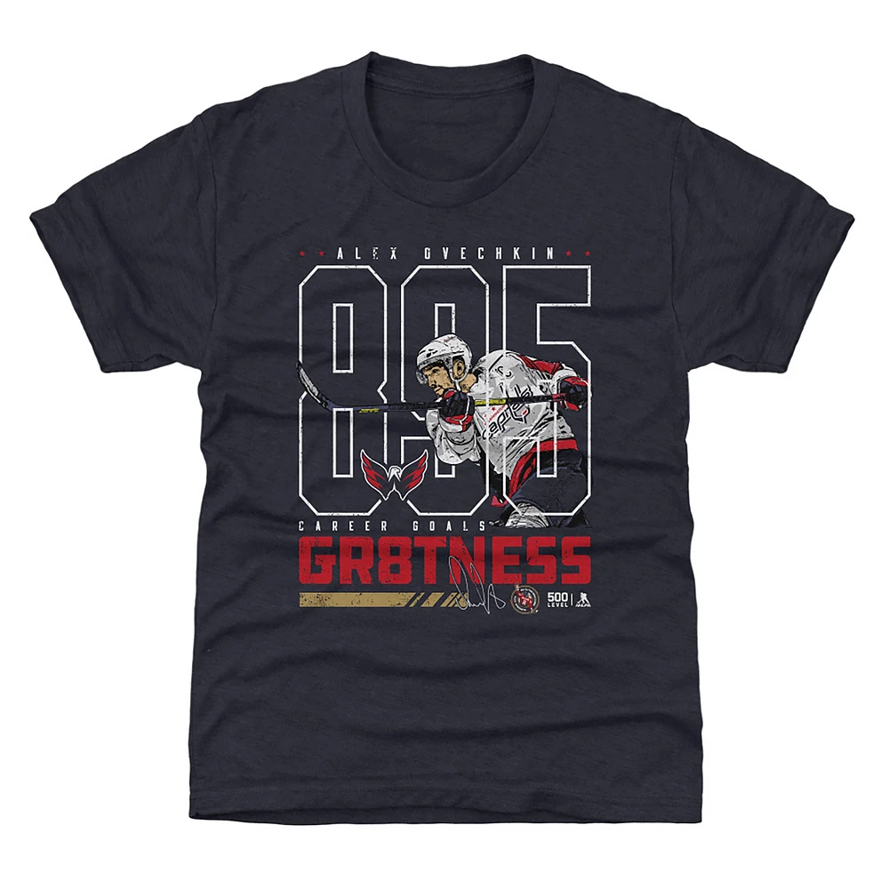 Youth 500 Level Alexander Ovechkin Navy Washington Capitals NHL All-Time Leading Goal Scorer Outline T-Shirt