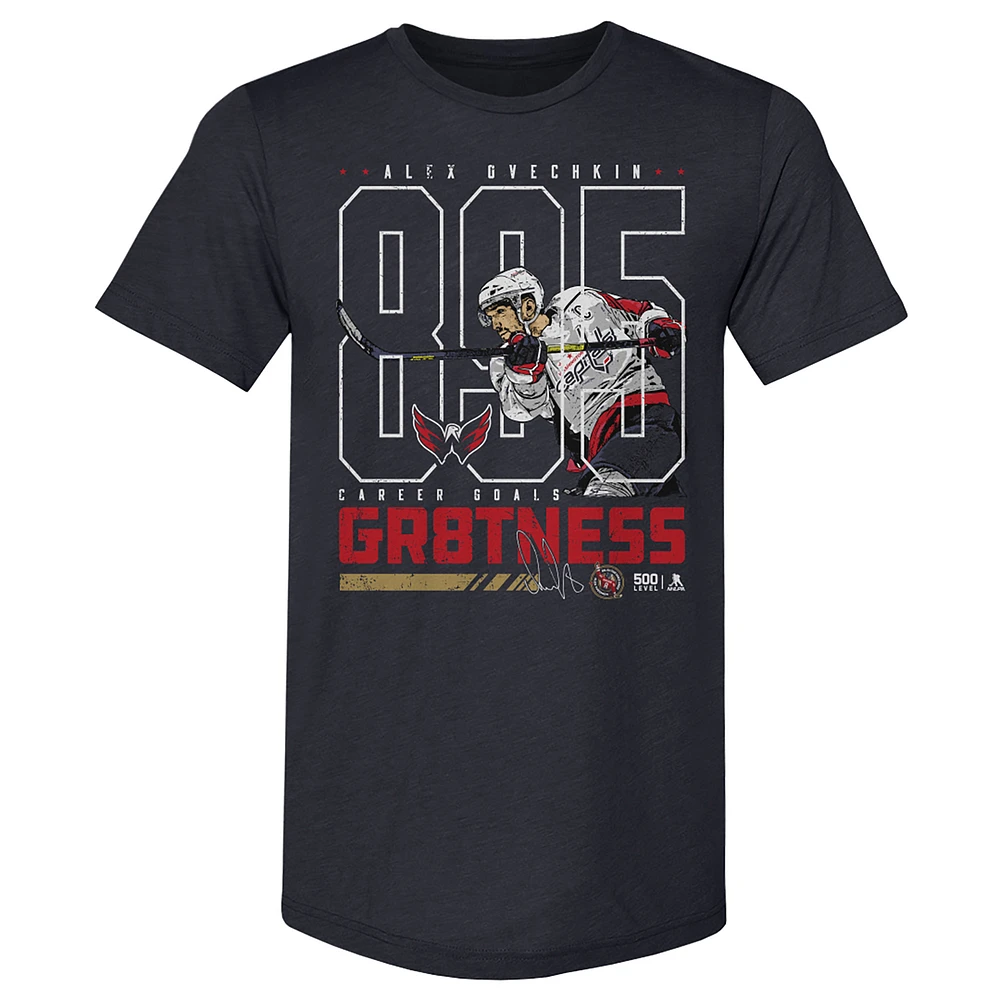 Men's 500 Level Alexander Ovechkin Navy Washington Capitals NHL All-Time Leading Goal Scorer Tri-Blend Outline T-Shirt