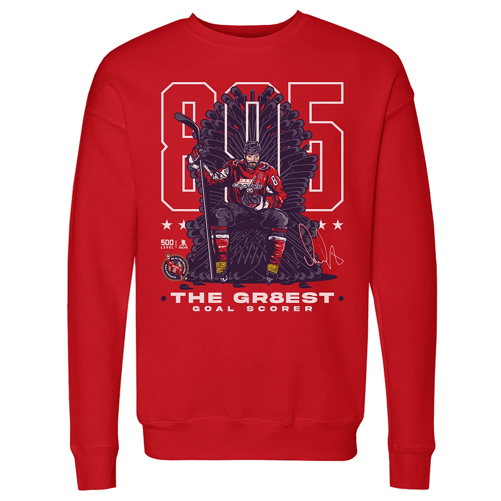 Men's 500 Level Alexander Ovechkin Red Washington Capitals NHL All-Time Leading Goal Scorer Throne Pullover Sweatshirt