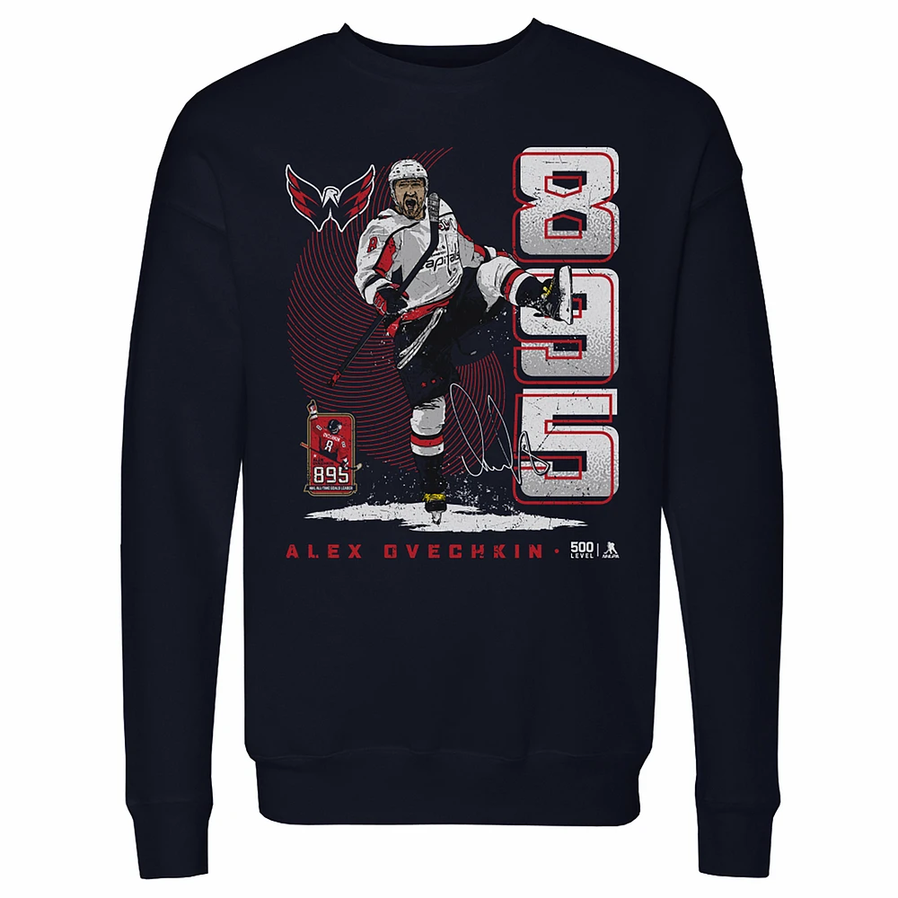 Men's 500 Level Alexander Ovechkin Navy Washington Capitals NHL All-Time Leading Goal Scorer Vertical Pullover Sweatshirt