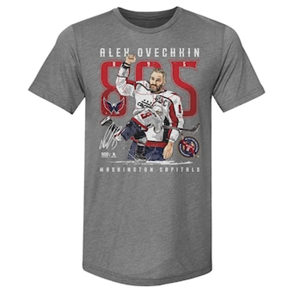 Men's 500 Level Alexander Ovechkin Gray Washington Capitals NHL All-Time Leading Goal Scorer Tri-Blend The Shot T-Shirt