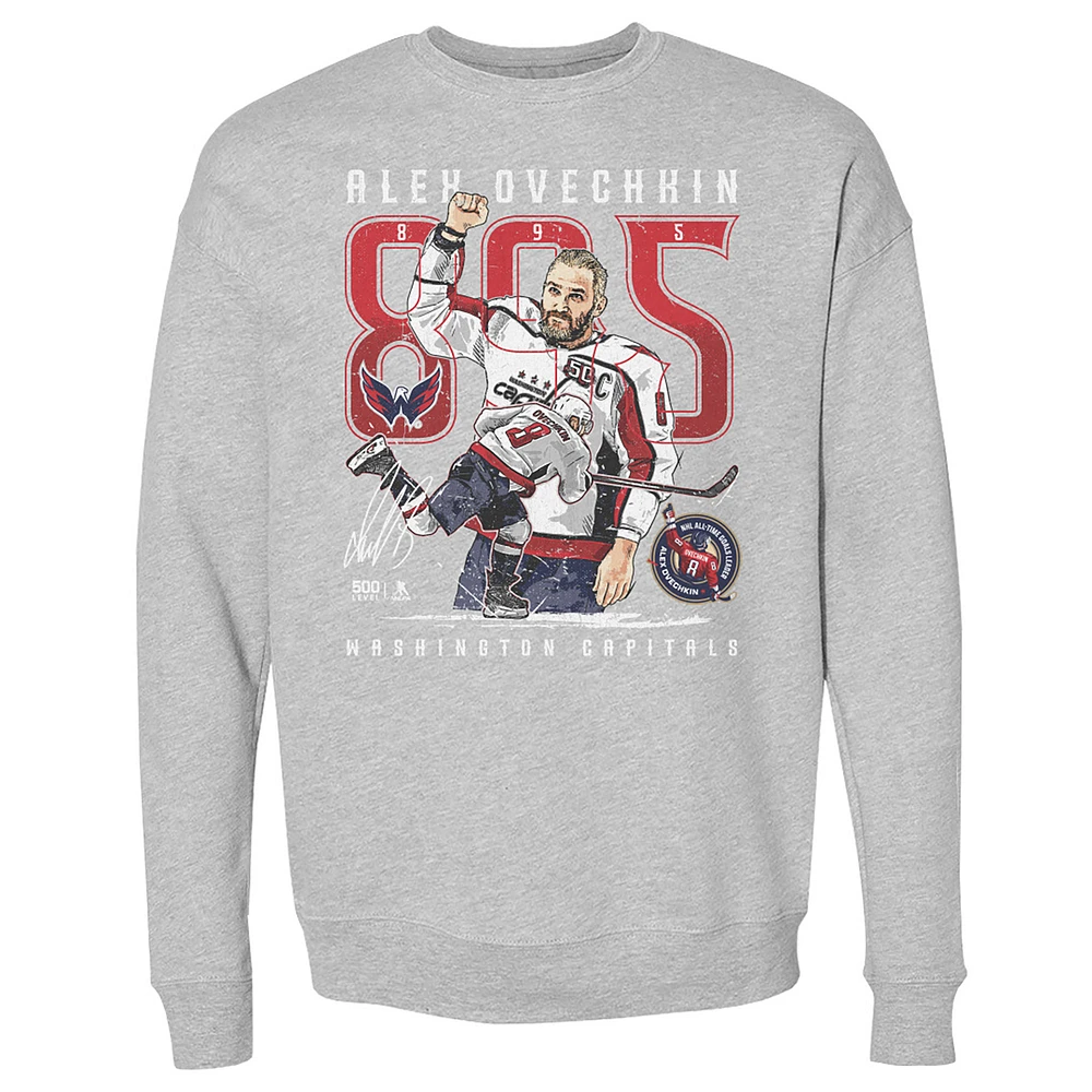 Men's 500 Level Alexander Ovechkin Heather Gray Washington Capitals NHL All-Time Leading Goal Scorer The Shot Pullover Sweatshirt