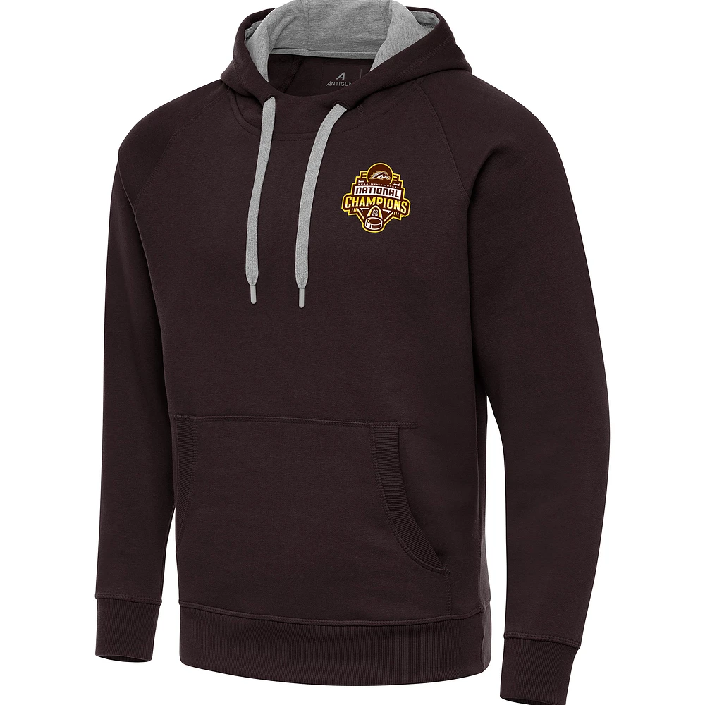 Men's Antigua Brown Western Michigan Broncos 2025 NCAA Frozen Four Ice Hockey National Champions Victory Pullover Hoodie