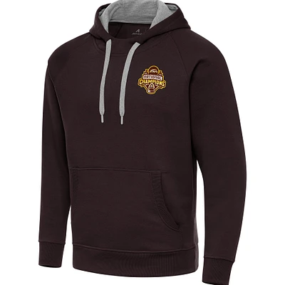 Men's Antigua  Brown Western Michigan Broncos 2025 NCAA Frozen Four Ice Hockey National Champions Victory Pullover Hoodie