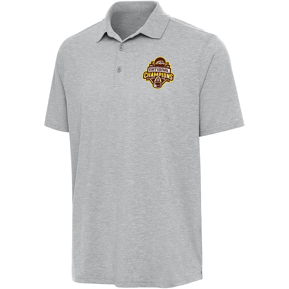 Men's Antigua Heather Gray Western Michigan Broncos 2025 NCAA Frozen Four Ice Hockey National Champions Par 3 Polo