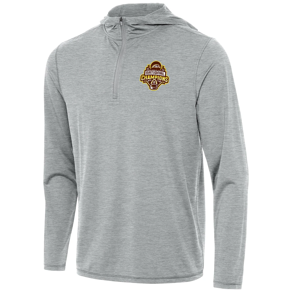 Men's Antigua Heather Gray Western Michigan Broncos 2025 NCAA Frozen Four Ice Hockey National Champions Tidy Quarter-Zip Hoodie