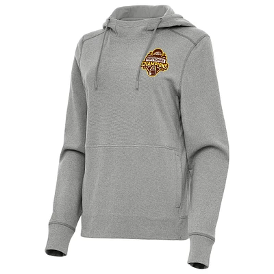 Women's Antigua  Heather Gray Western Michigan Broncos 2025 NCAA Frozen Four Men's Ice Hockey National Champions Justice Pullover Hoodie