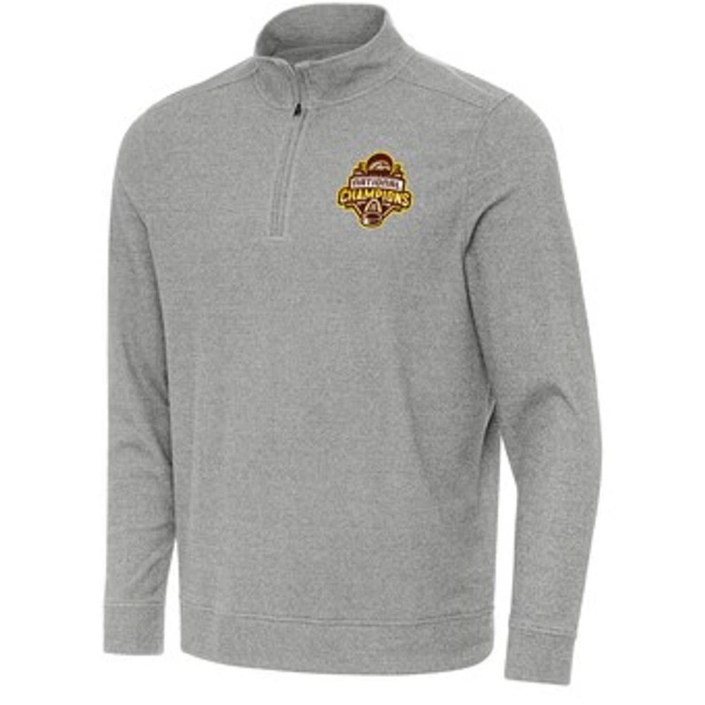 Men's Antigua Heather Gray Western Michigan Broncos 2025 NCAA Frozen Four Ice Hockey National Champions Subtle Quarter-Zip Top