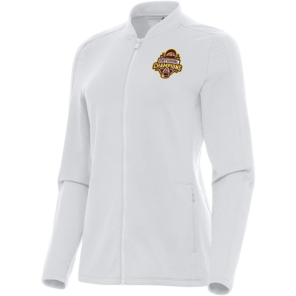 Women's Antigua White Western Michigan Broncos 2025 NCAA Frozen Four Men's Ice Hockey National Champions Continual Full-Zip Jacket