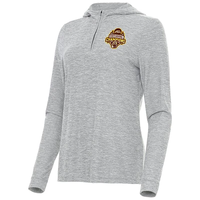 Women's Antigua Heather Gray Western Michigan Broncos 2025 NCAA Frozen Four Men's Ice Hockey National Champions Daybreak Quarter-Zip Hoodie