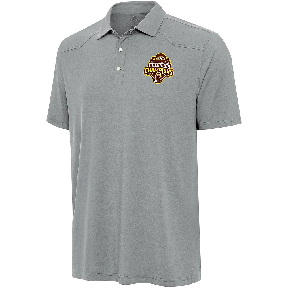 Men's Antigua Gray Western Michigan Broncos 2025 NCAA Frozen Four Ice Hockey National Champions Polo