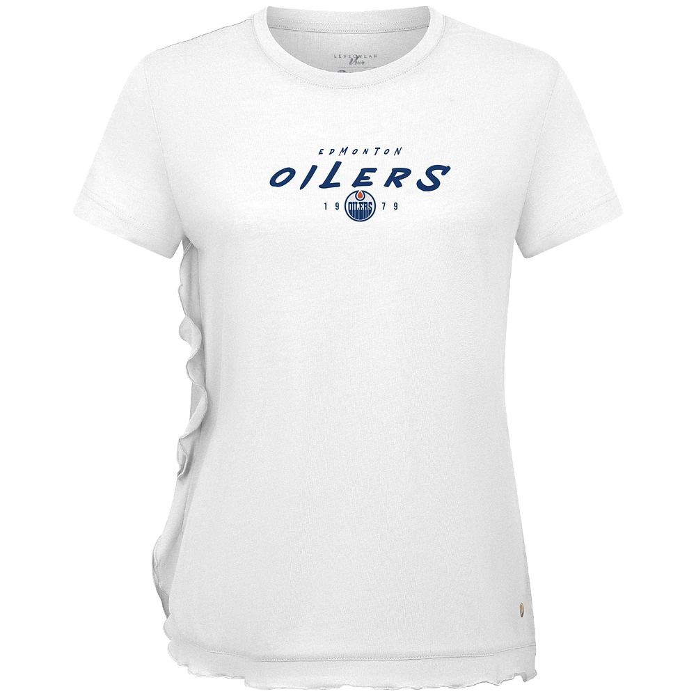 Women's Levelwear White Edmonton Oilers Airflow Scratched T-Shirt