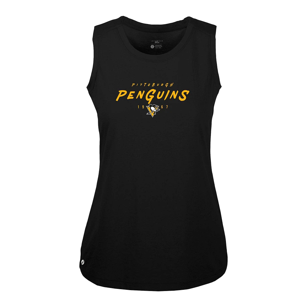 Women's Levelwear Black Pittsburgh Penguins Macy Scratched Tank Top