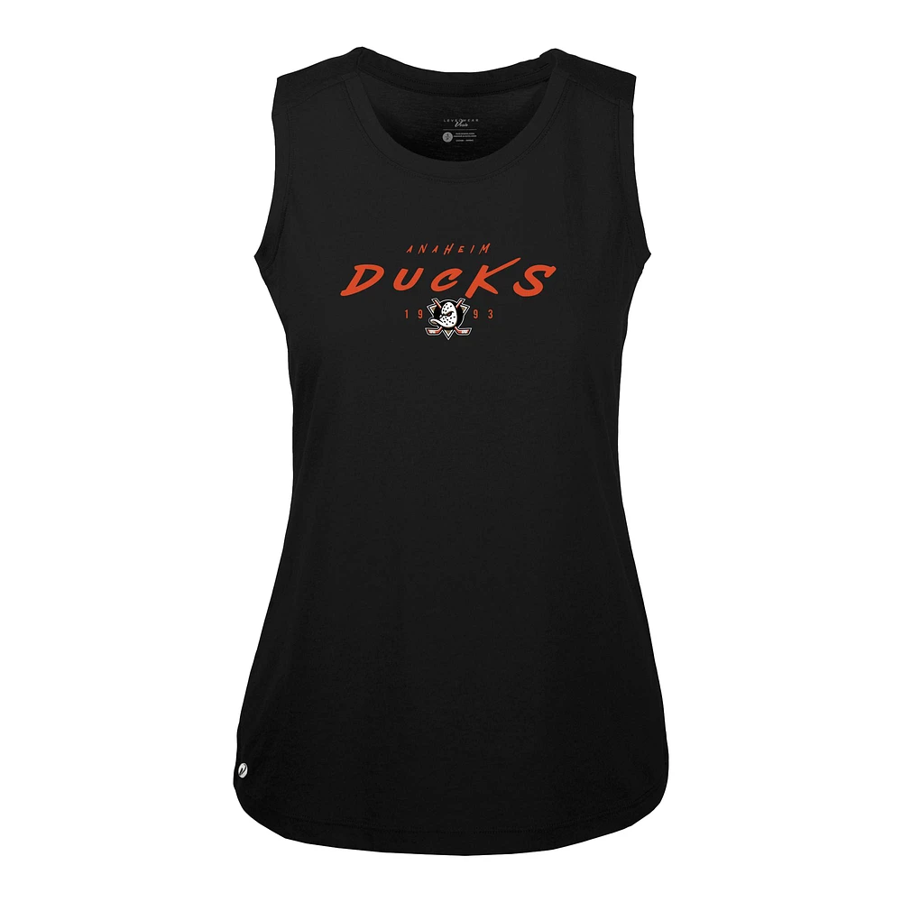 Women's Levelwear Black Anaheim Ducks Macy Scratched Tank Top