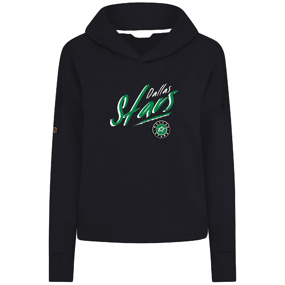 Women's Levelwear Black Dallas Stars Sweet Sizzle Tri-Blend Cropped Pullover Hoodie