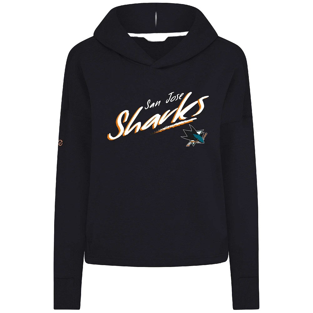 Women's Levelwear Black San Jose Sharks Sweet Sizzle Tri-Blend Cropped Pullover Hoodie