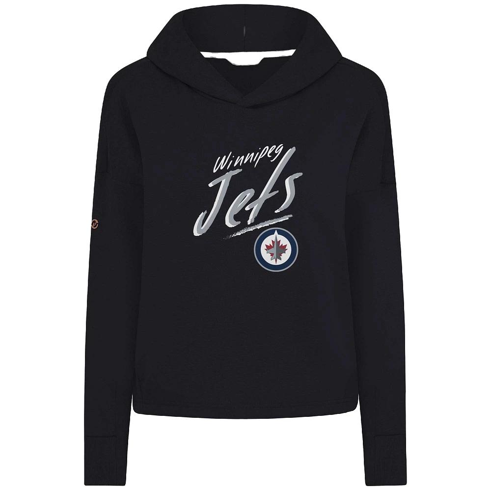 Women's Levelwear Black Winnipeg Jets Sweet Sizzle Tri-Blend Cropped Pullover Hoodie