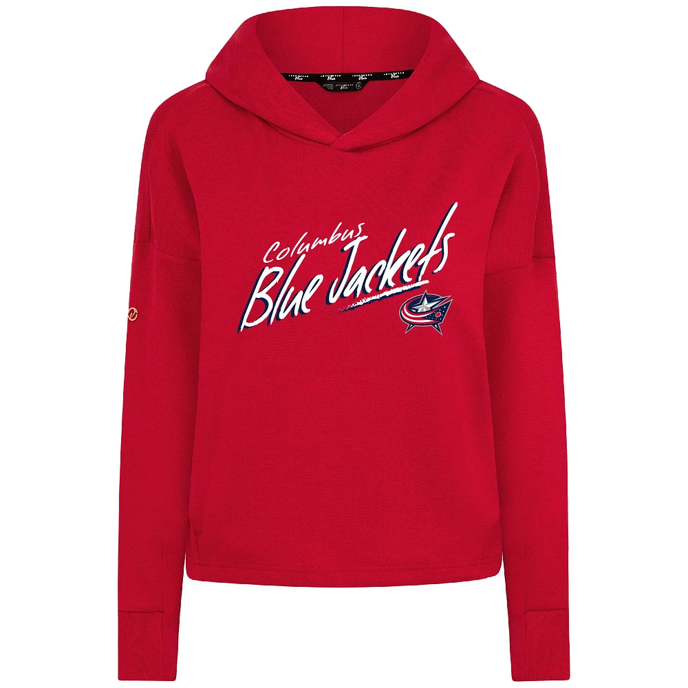 Women's Levelwear Red Columbus Blue Jackets Sweet Sizzle Tri-Blend Cropped Pullover Hoodie