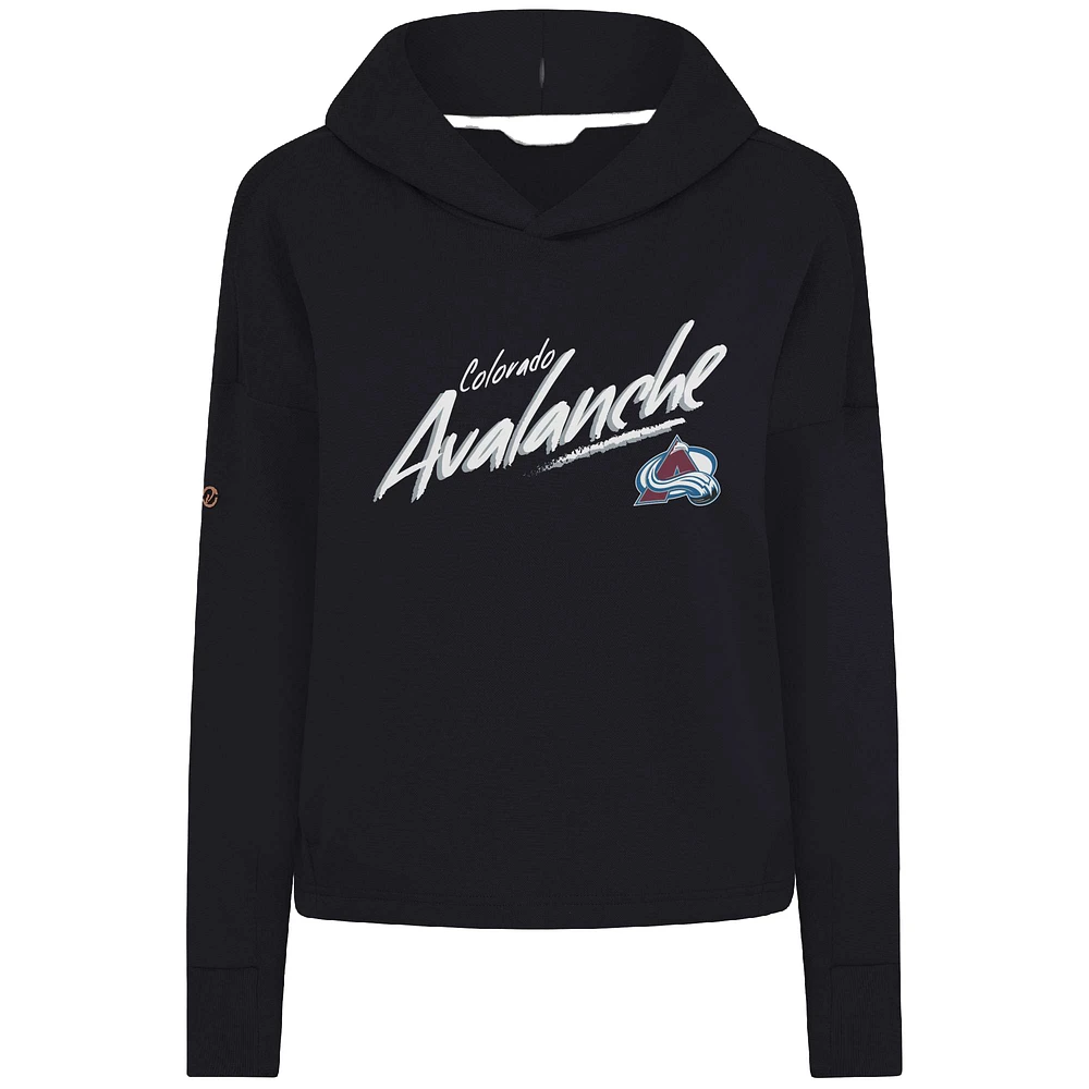 Women's Levelwear Black Colorado Avalanche Sweet Sizzle Tri-Blend Cropped Pullover Hoodie