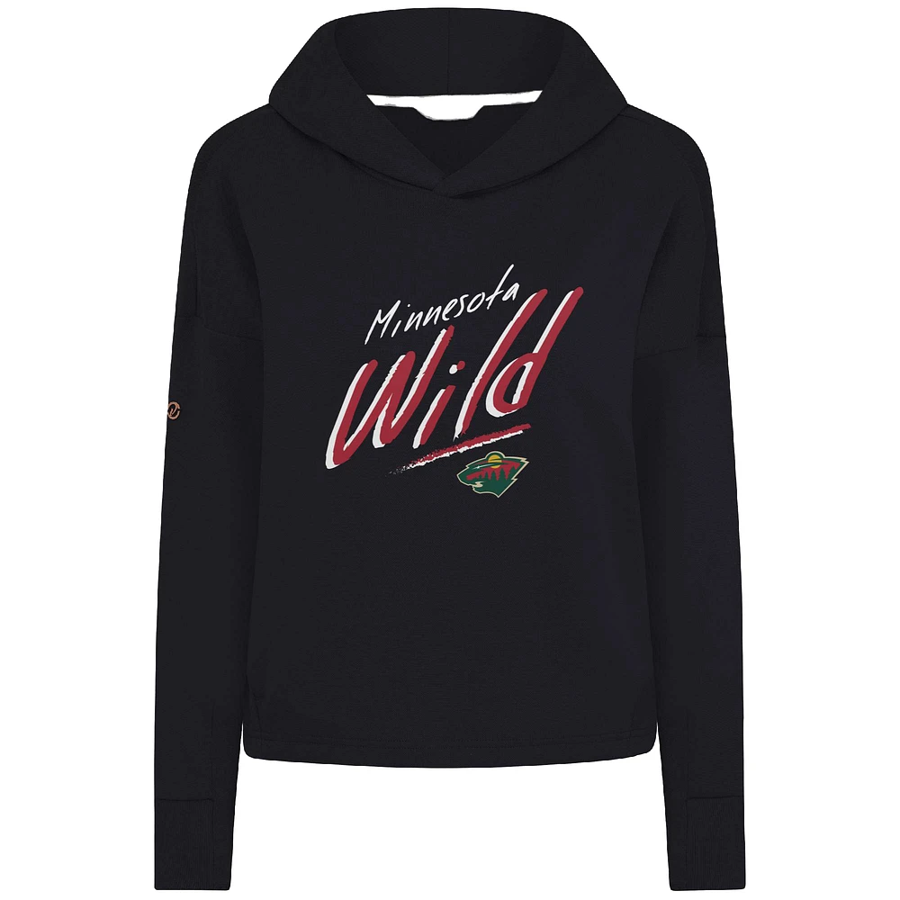 Women's Levelwear Black Minnesota Wild Sweet Sizzle Tri-Blend Cropped Pullover Hoodie
