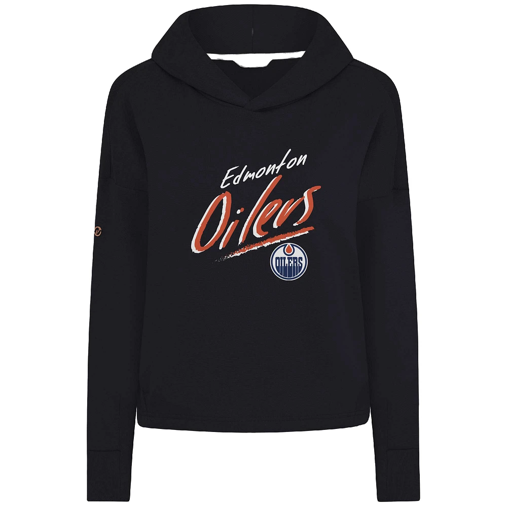 Women's Levelwear Black Edmonton Oilers Sweet Sizzle Tri-Blend Cropped Pullover Hoodie