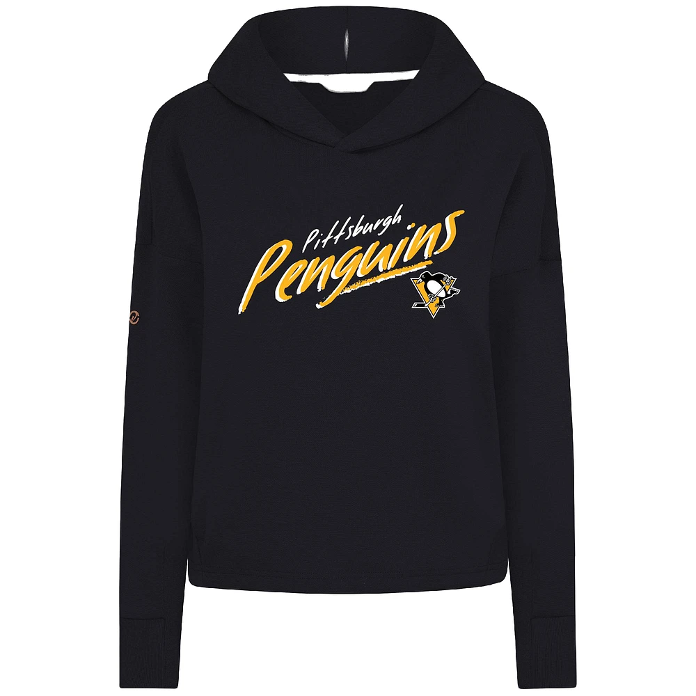 Women's Levelwear Black Pittsburgh Penguins Sweet Sizzle Tri-Blend Cropped Pullover Hoodie
