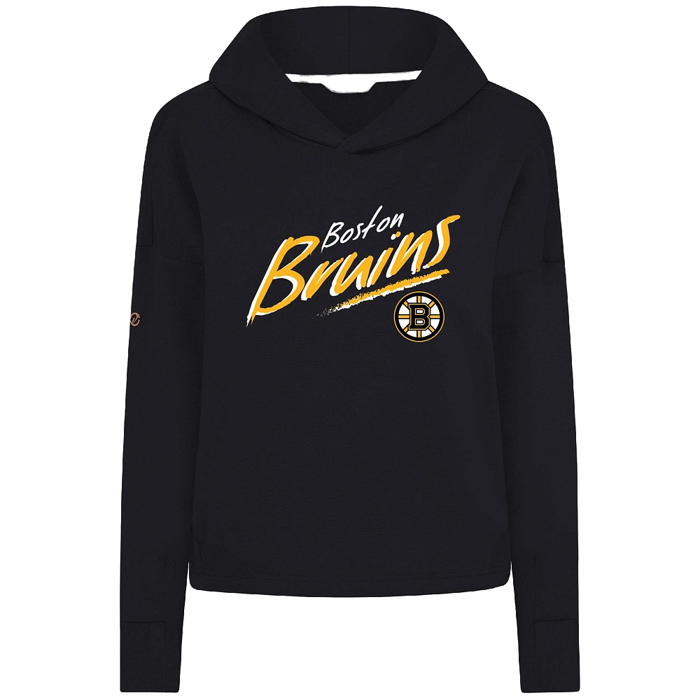 Women's Levelwear Black Boston Bruins Sweet Sizzle Tri-Blend Cropped Pullover Hoodie