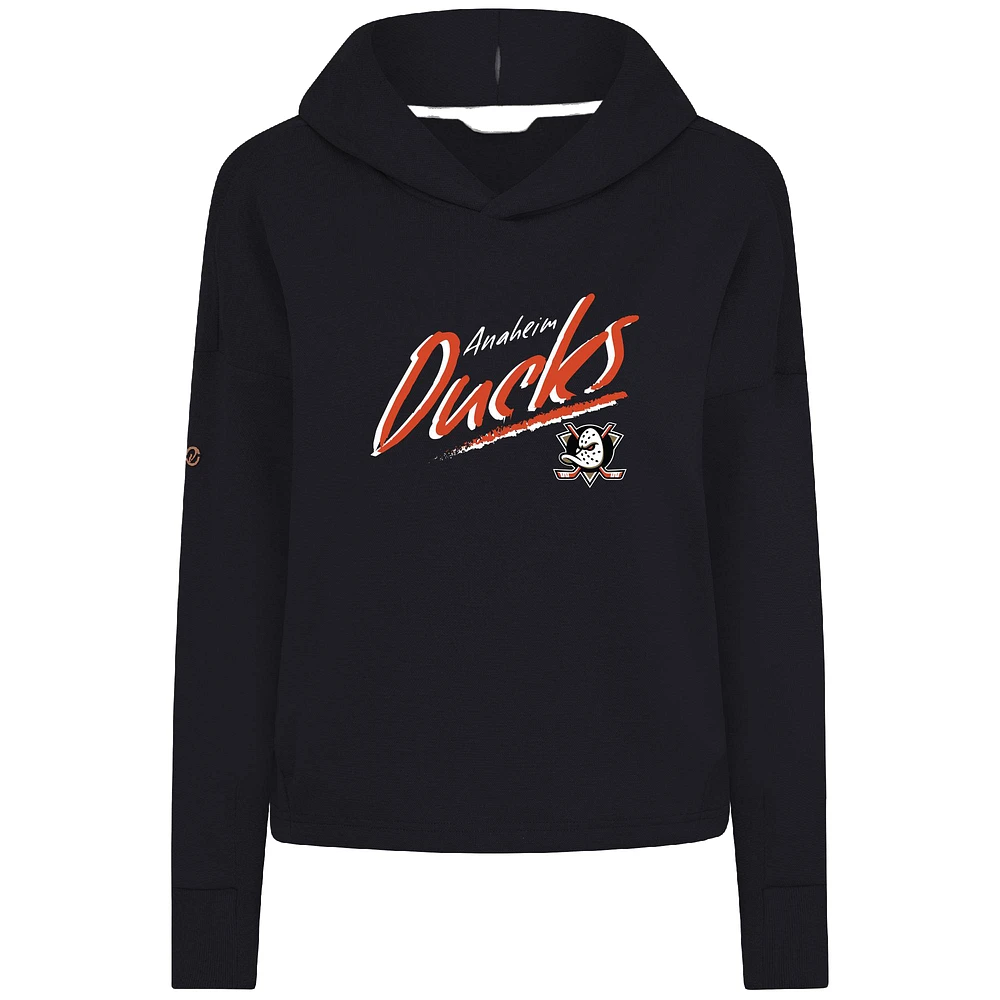 Women's Levelwear Black Anaheim Ducks Sweet Sizzle Tri-Blend Cropped Pullover Hoodie
