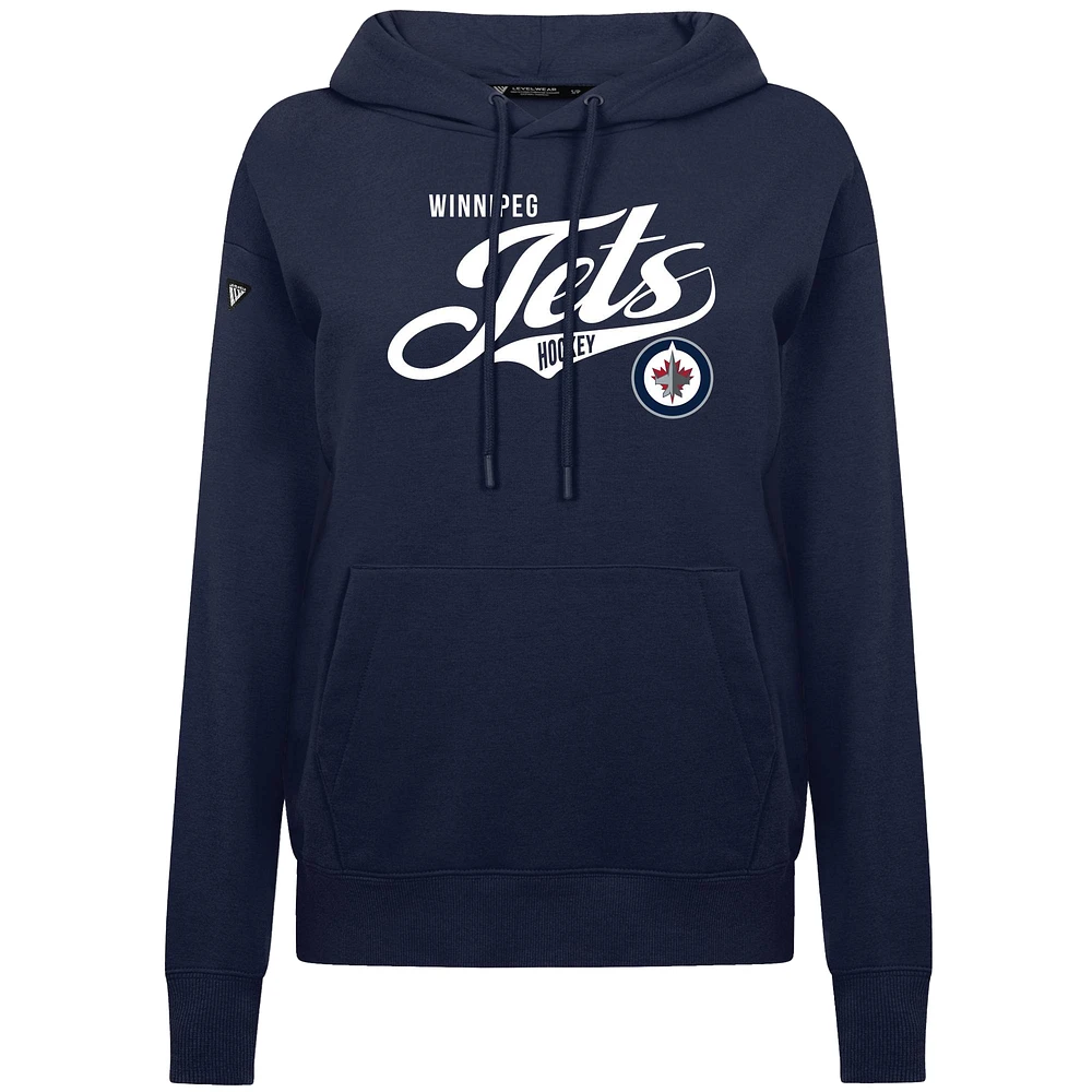 Women's Levelwear Navy Winnipeg Jets Adorn Glide Pullover Hoodie