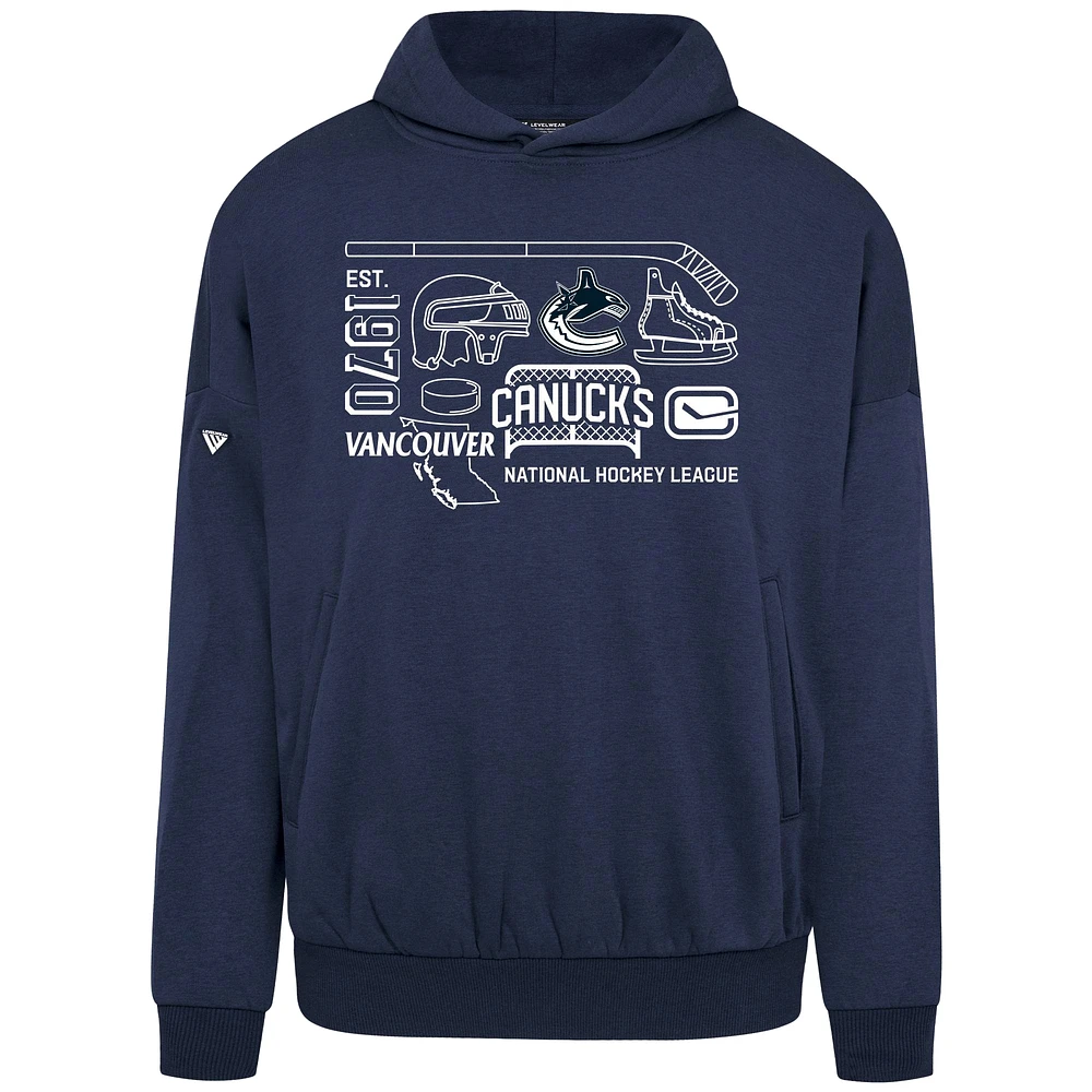 Men's Levelwear Navy Vancouver Canucks Contact Campaign Pullover Hoodie