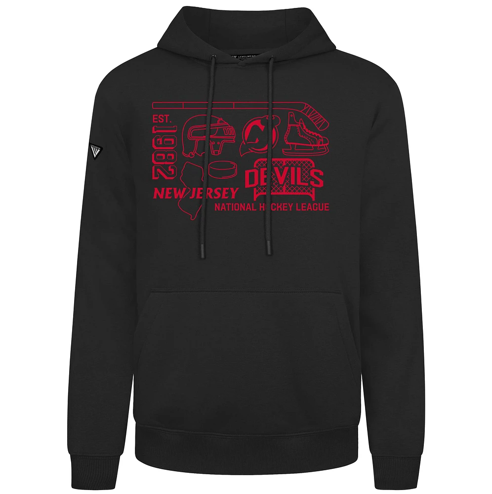 Men's Levelwear Black New Jersey Devils Podium Campaign Pullover Hoodie
