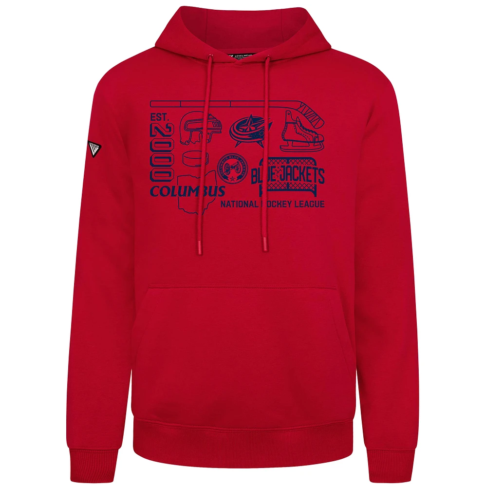 Men's Levelwear Red Columbus Blue Jackets Podium Campaign Pullover Hoodie